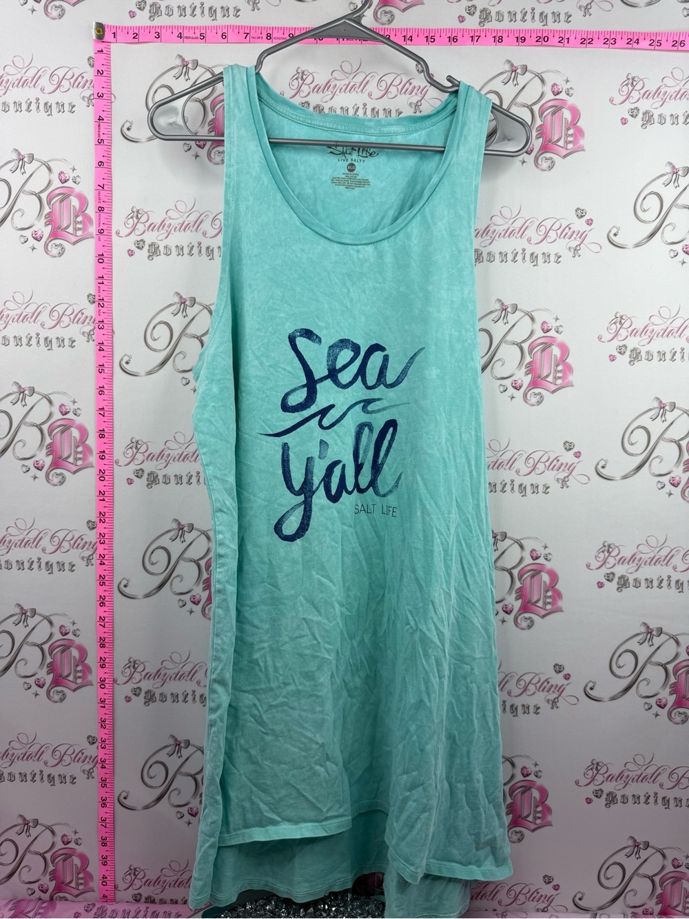 Salt Life dress Aqua Sleeveless Tank with Navy "Sea Y'all" Graphic